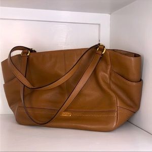 COACH Cognac Tan Brown Pebbled Leather Zippered Carryall Shoulder Purse